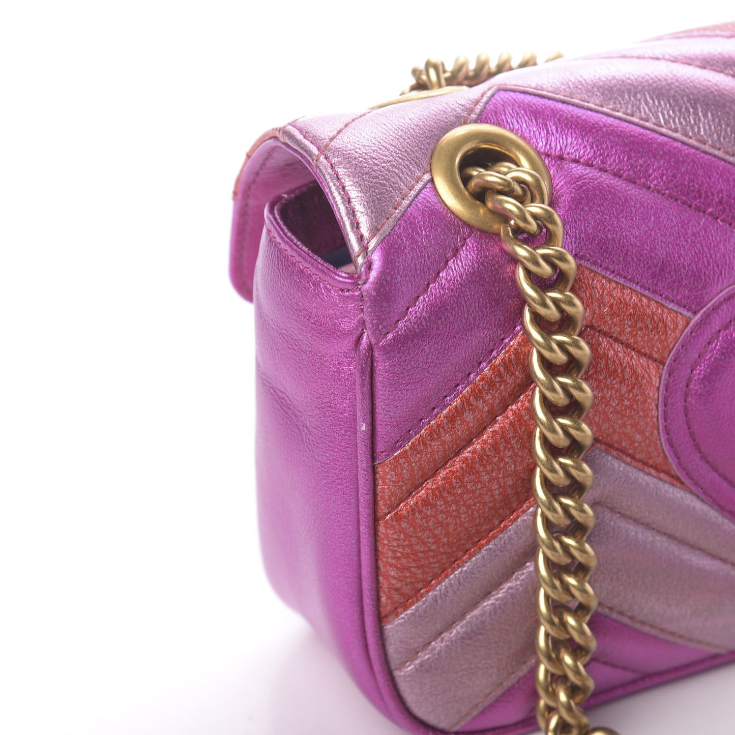 Metallic Calfskin Matelasse Mini GG Marmont Shoulder Bag Fuchsia