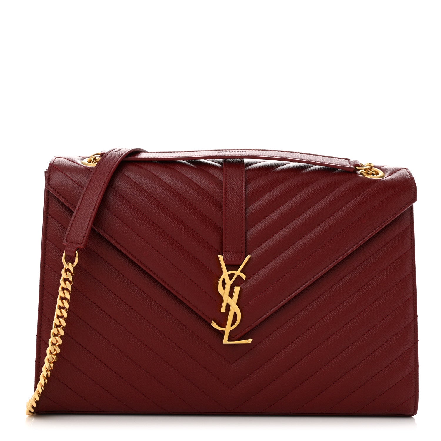 Saint Laurent Grain De Poudre Matelasse Chevron Large Monogram Satchel Oxblood 1 of 10