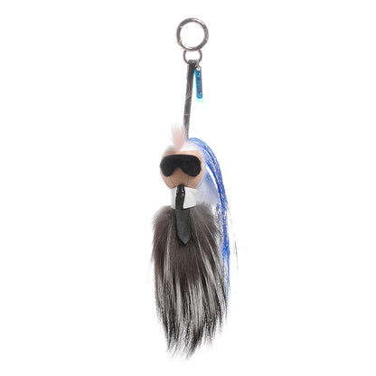 Fendi Mink Fox Goat Fur Mini Karlito Bag Charm Blue 1 of 8