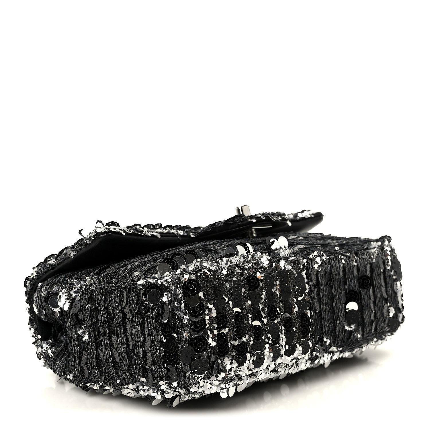 Chanel Sequin Camellia Small Single Flap Silver Black 4 of 12