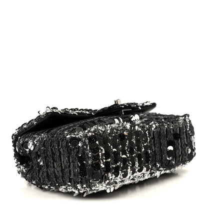Chanel Sequin Camellia Small Single Flap Silver Black 4 of 12