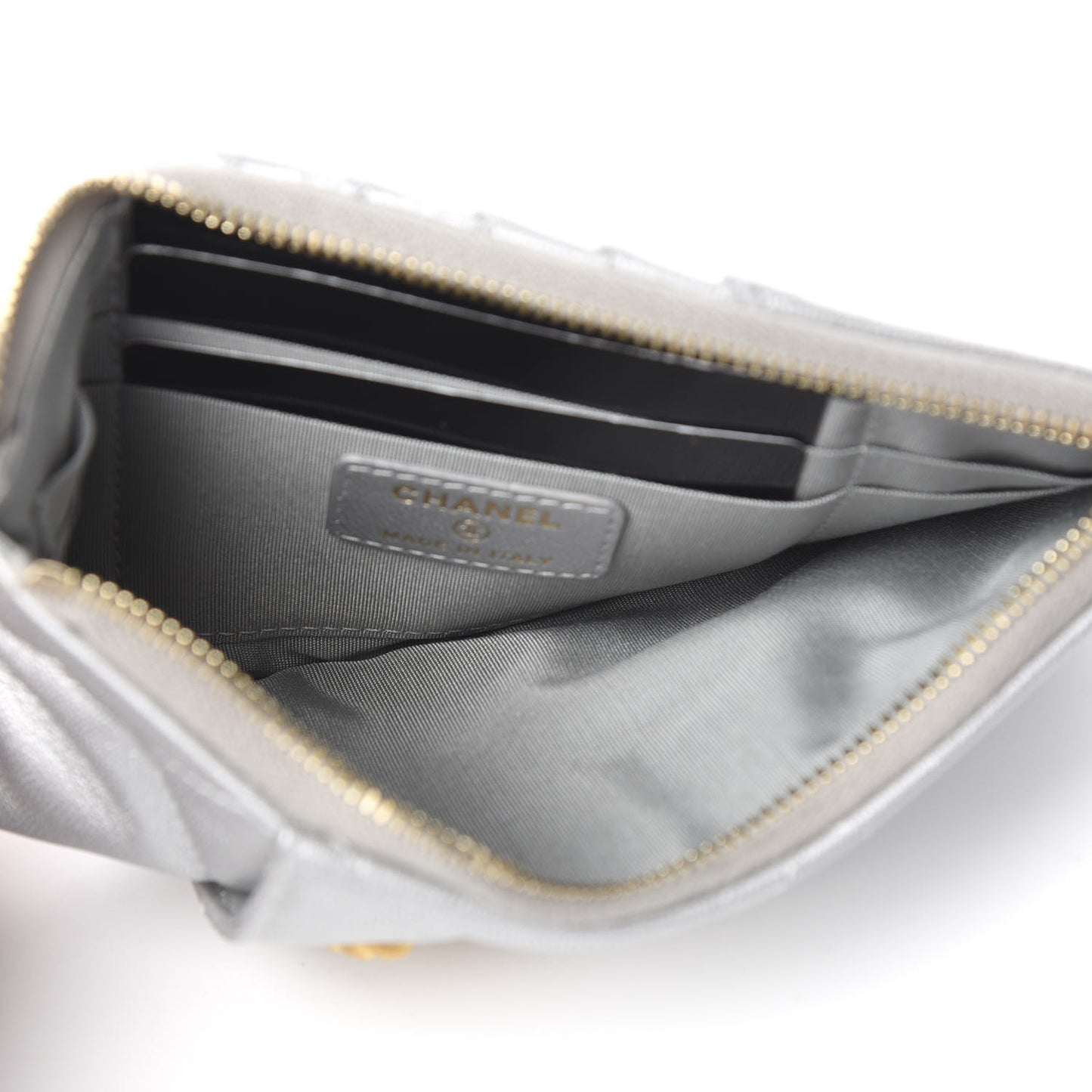 Metallic Goatskin Quilted 19 Flat Wallet Pouch Silver