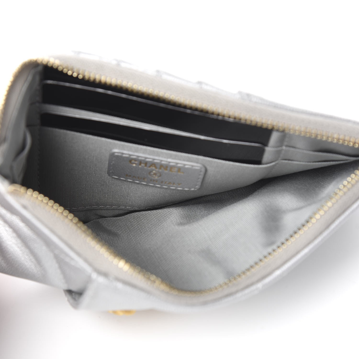 Chanel Metallic Goatskin Quilted 19 Flat Wallet Pouch Silver 4 of 7