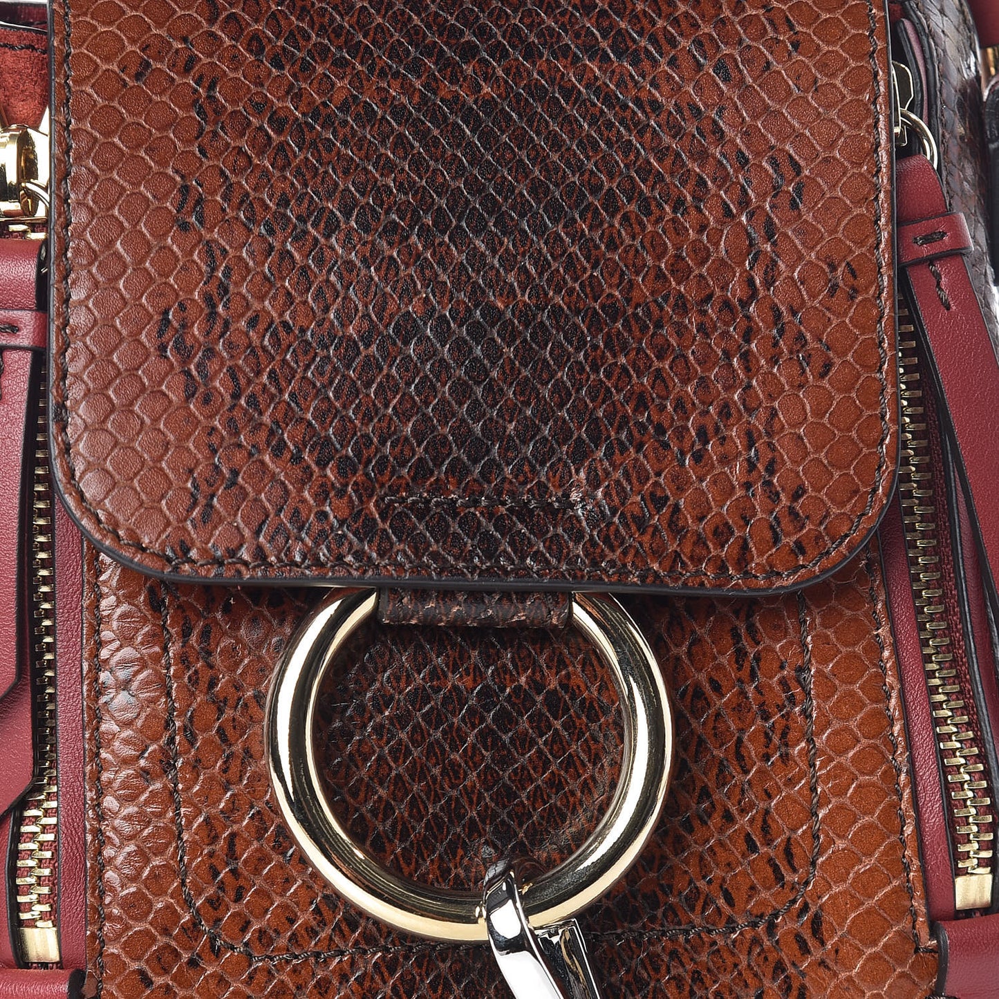 Calfskin Watersnake Embossed Mini Faye Backpack Sepia Brown
