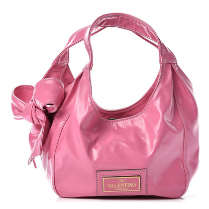 Valentino Garavani Patent Lacca Nuage Bow Hobo Rose 1 of 10
