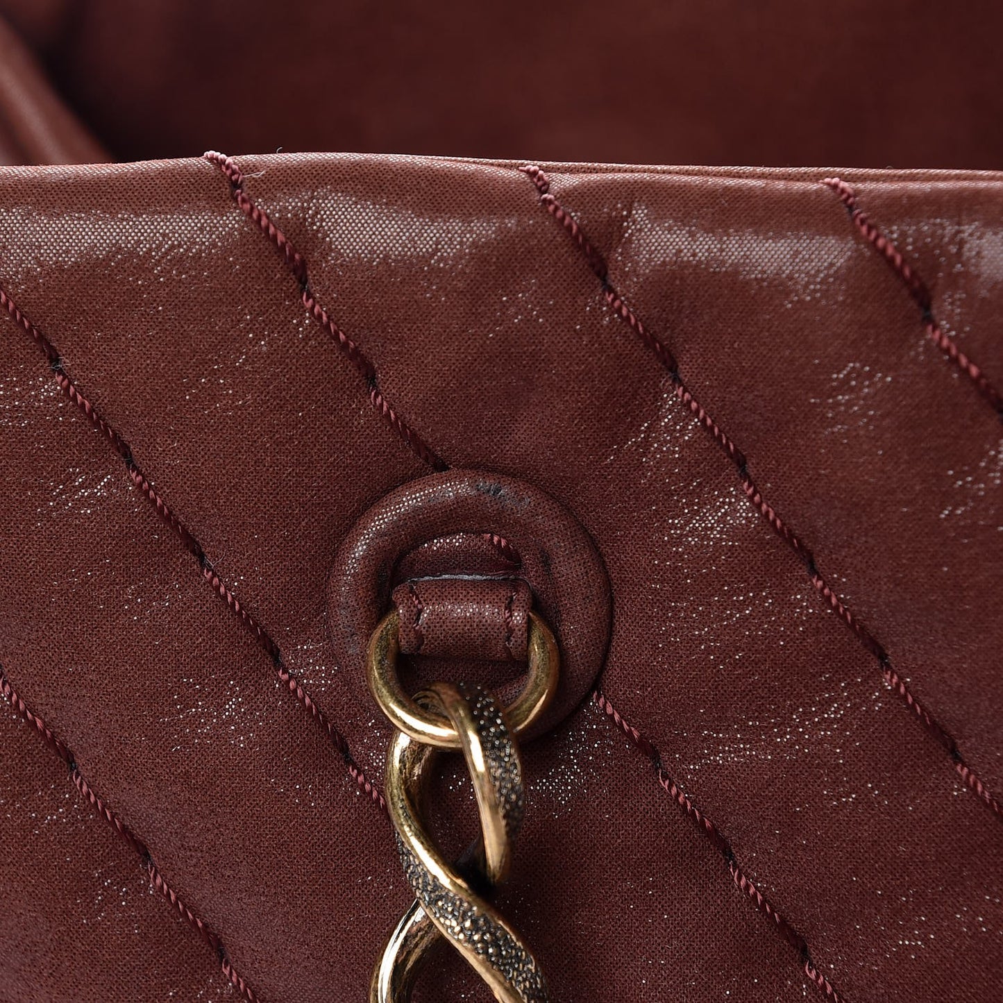 Iridescent Calfskin Chevron Quilted Surpique Tote Burgundy