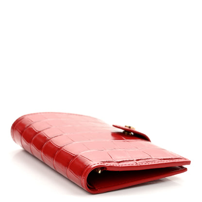 Chanel Calfskin Crocodile Embossed Crococo Passport Holder Dark Red 4 of 8