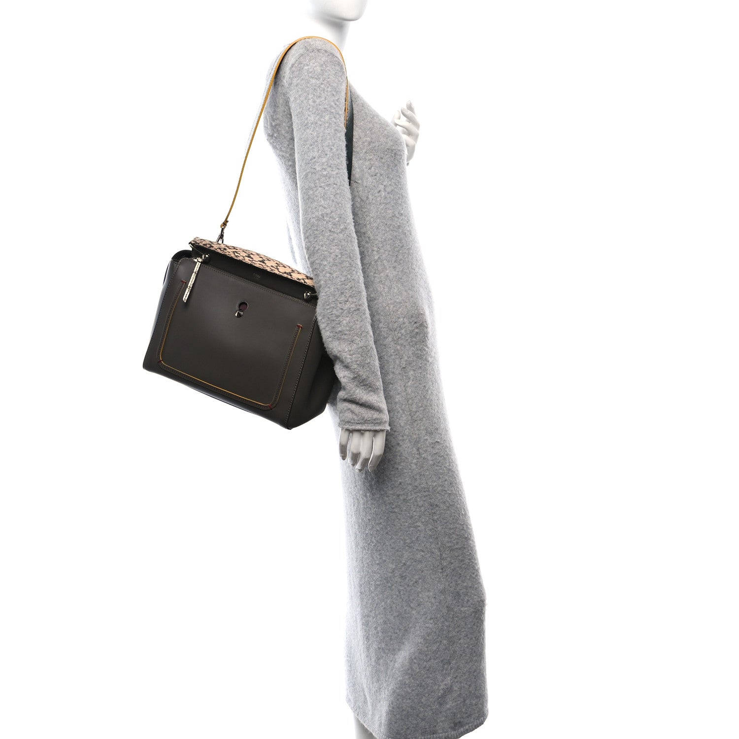 Fendi Vitello Baltico Dolce Elaphe DotCom Satchel  Carbone Ramar Multicolor 2 of 12