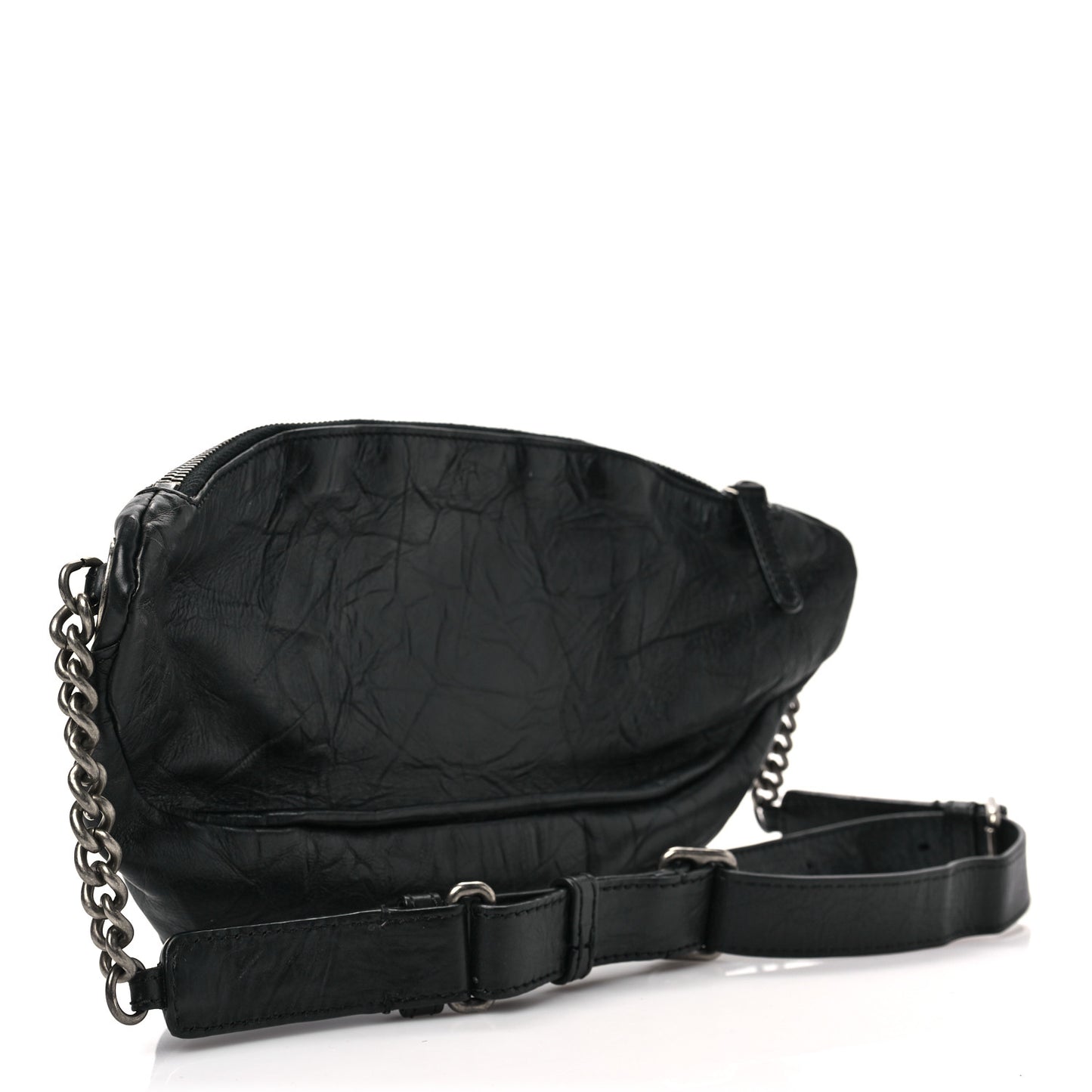 Crumpled Calfskin Quilted Casual Rock Waist Bag Fanny Pack Black