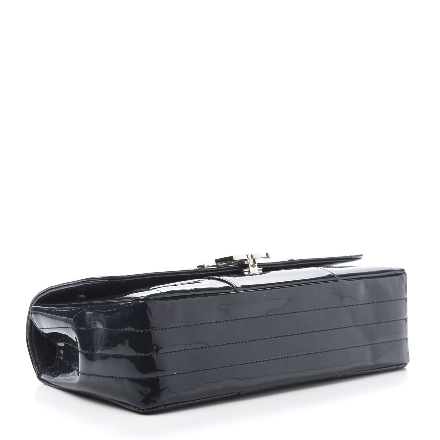 Patent Horizontal Quilted Medium Single Flap Dark Navy Blue