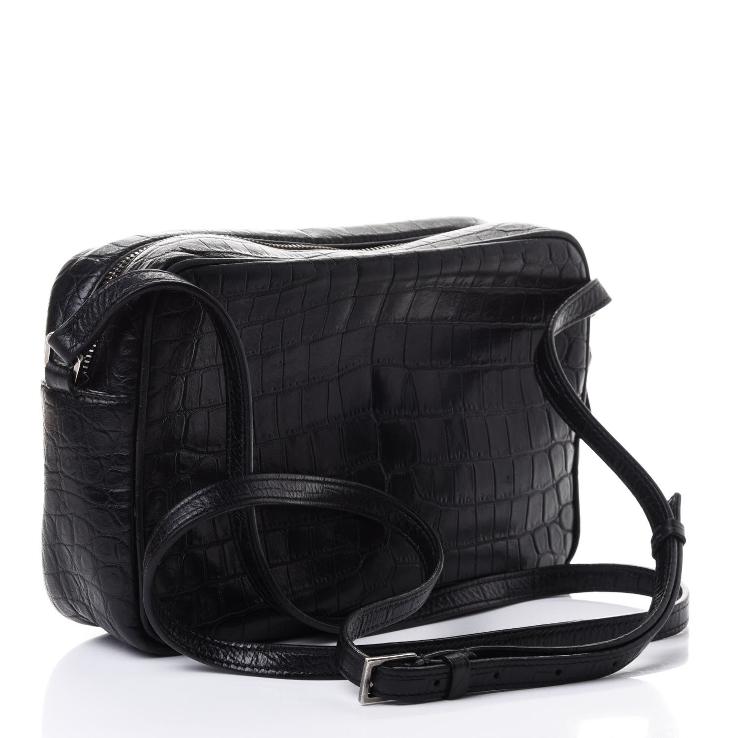 Saint Laurent Calfskin Crocodile Embossed Monogram Lou Camera Bag Black 2 of 4
