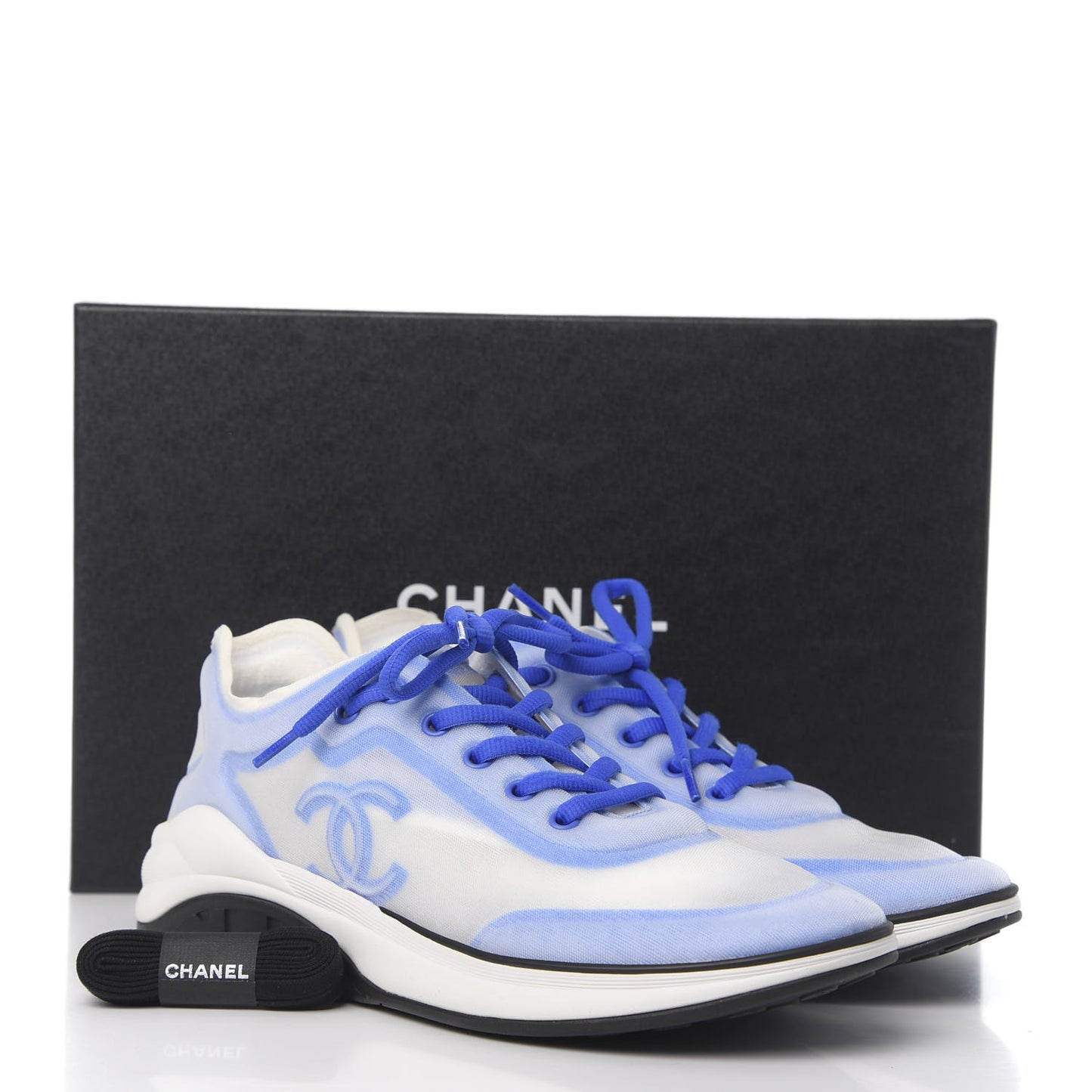 Calfskin Mesh Lycra Womens Logo Sneakers 41.5 White Blue
