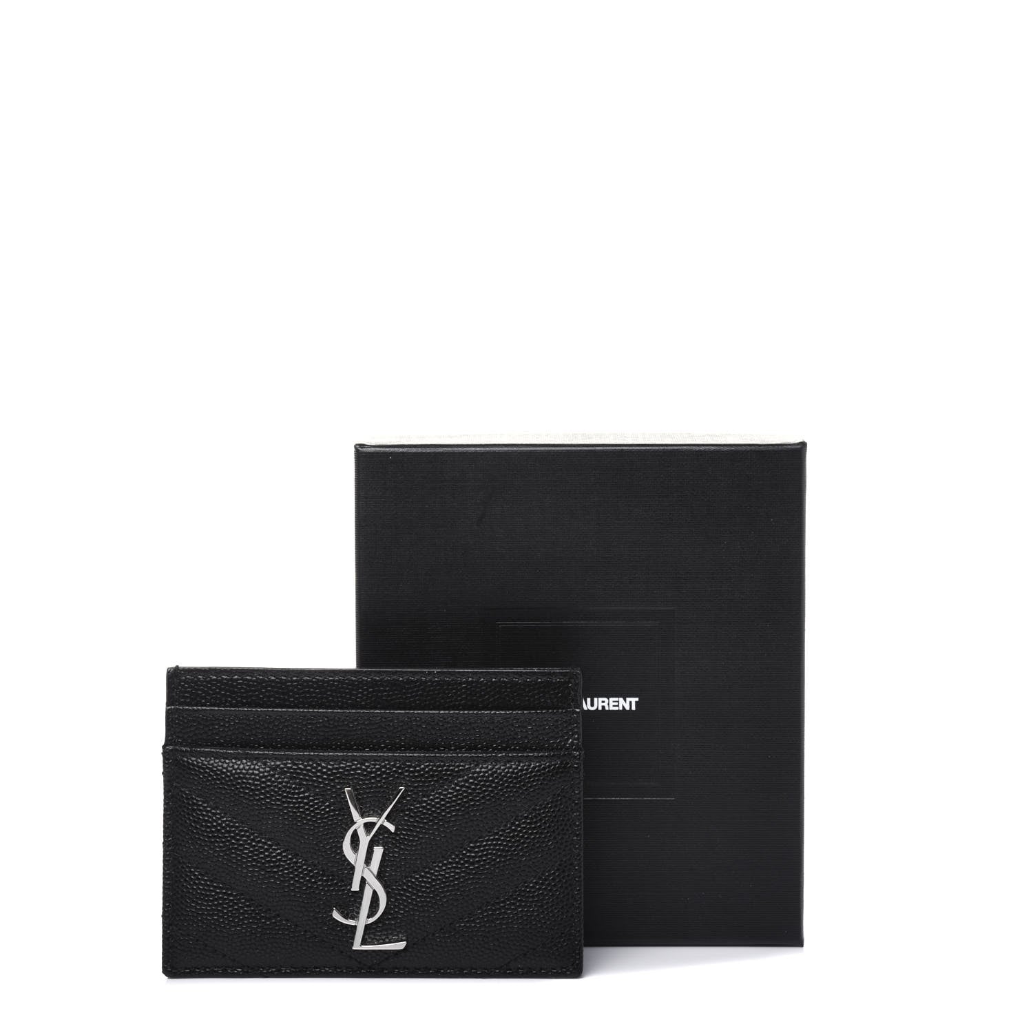 Saint Laurent Grain De Poudre Matelasse Chevron Monogram Credit Card Case Black 11 of 11