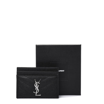 Saint Laurent Grain De Poudre Matelasse Chevron Monogram Credit Card Case Black 11 of 11