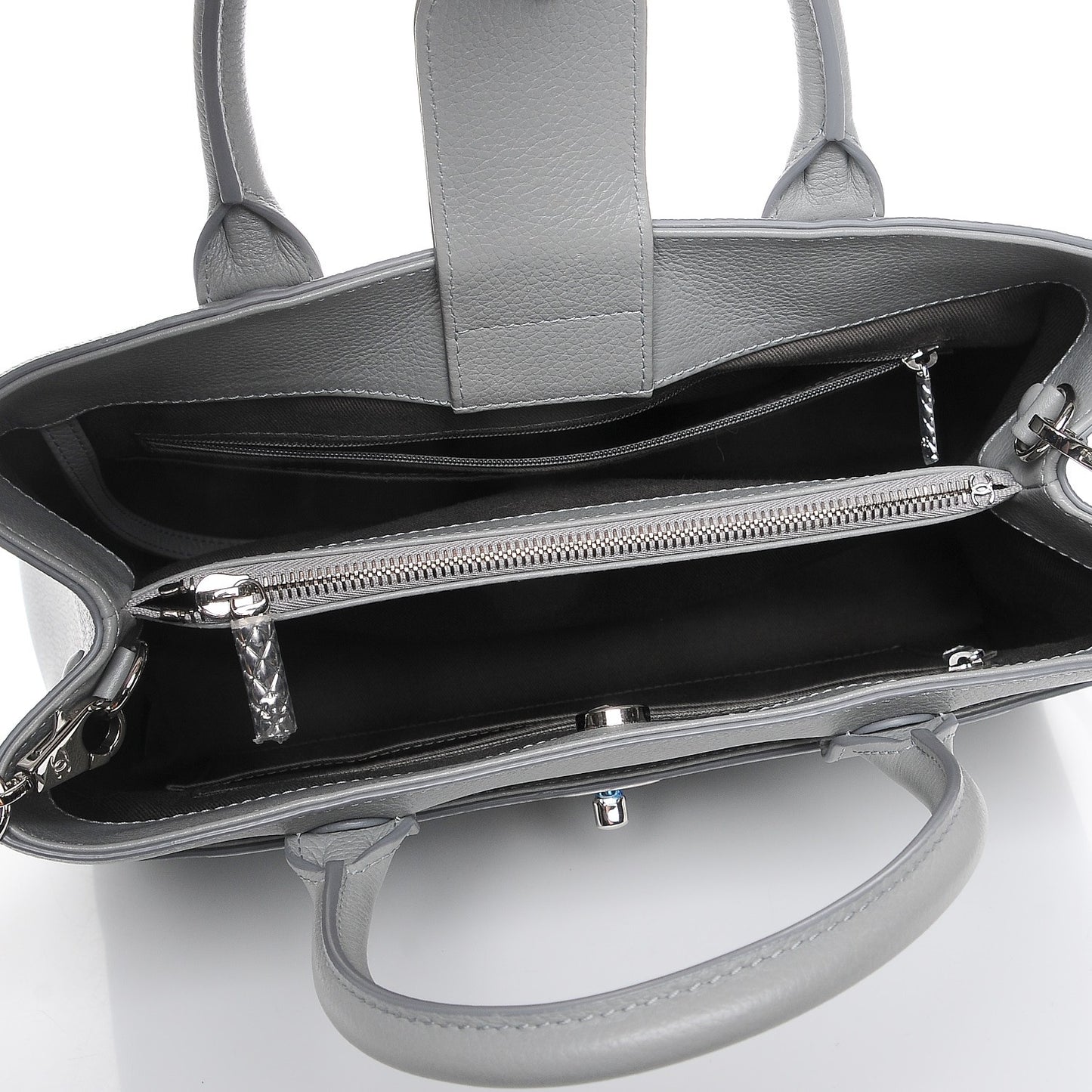Grained Calfskin Small Neo Executive Shopper Tote Grey