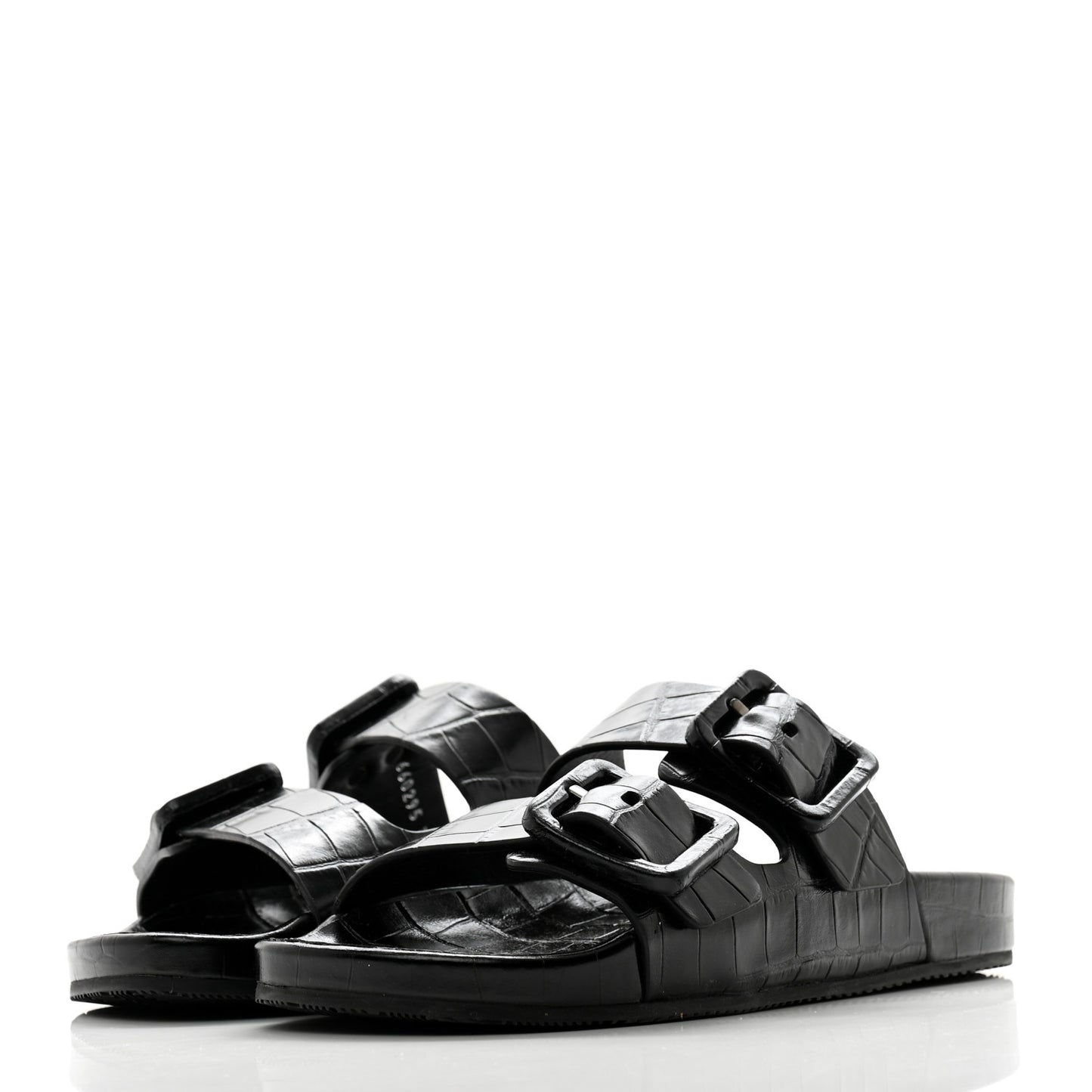 Calfskin Crocodile Embossed Mallorca Slide Sandals 37 Black