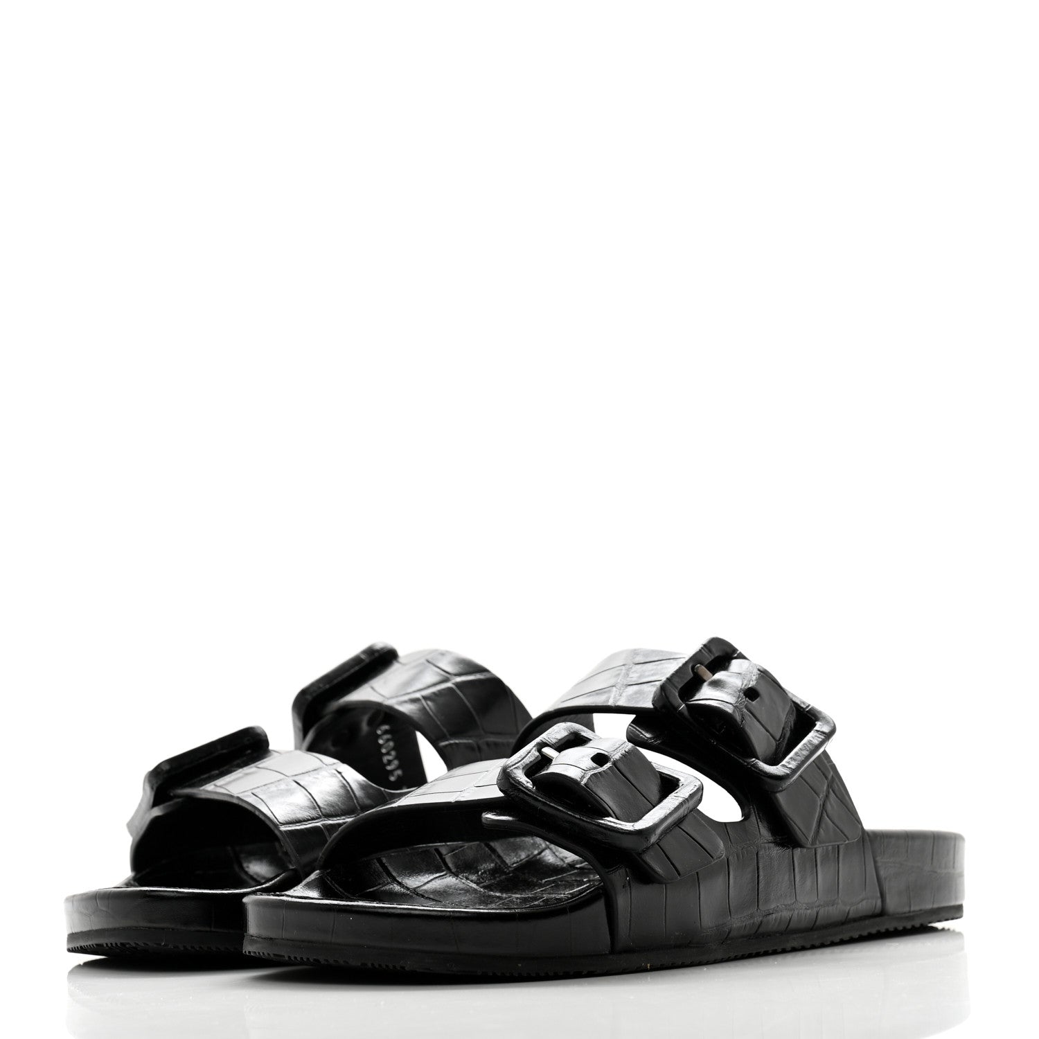 Balenciaga Calfskin Crocodile Embossed Mallorca Slide Sandals 37 Black 3 of 10