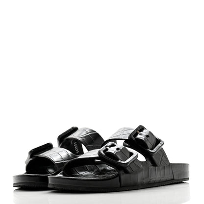 Balenciaga Calfskin Crocodile Embossed Mallorca Slide Sandals 37 Black 3 of 10