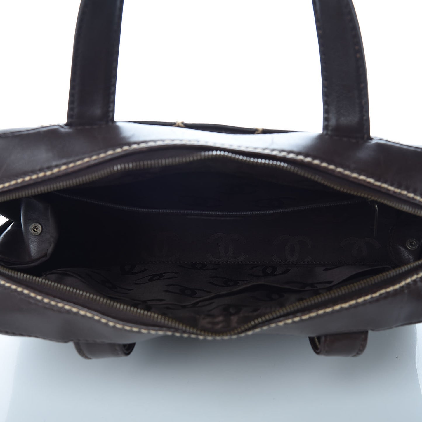 Calfskin Wild Stitch Top Handle Bag Brown