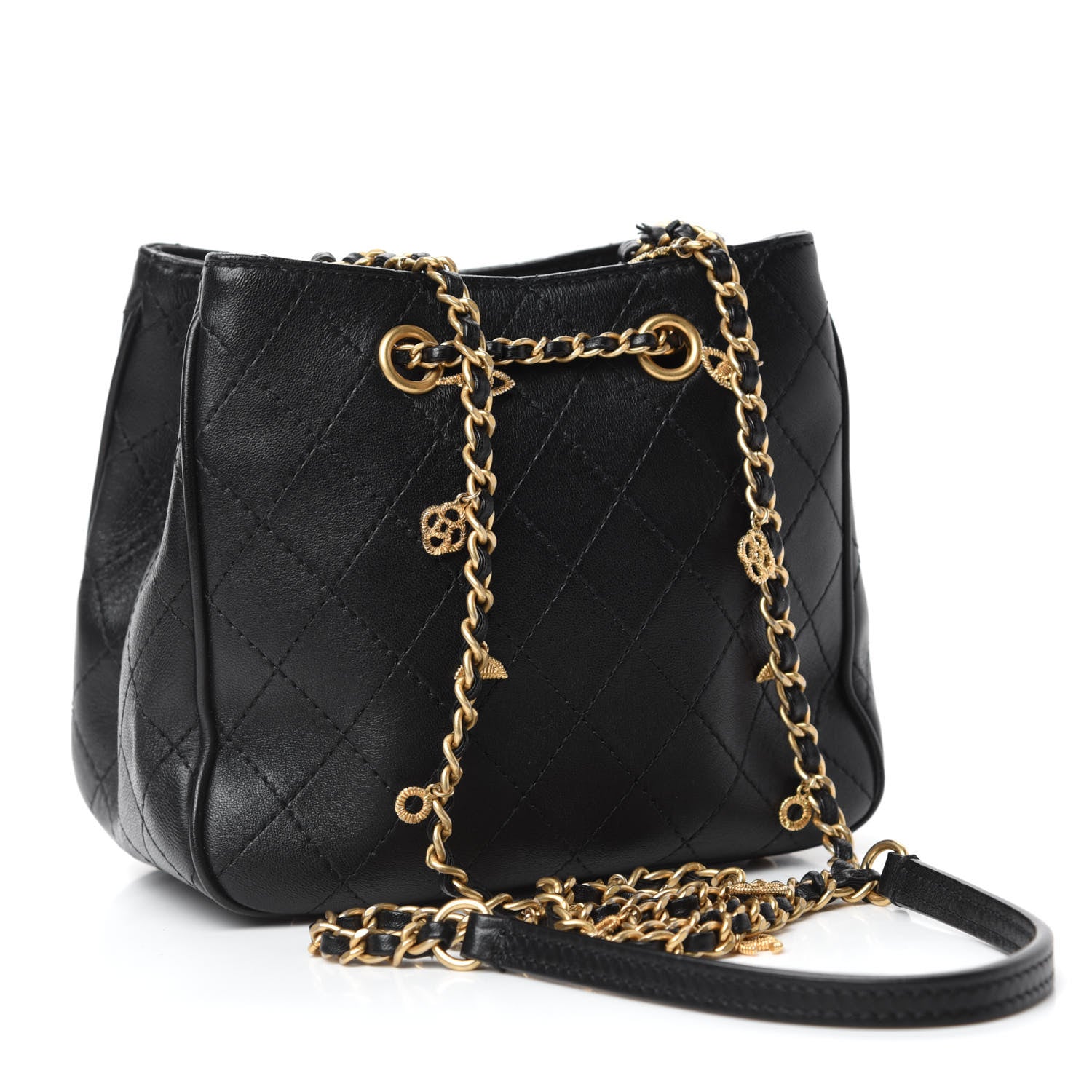 Chanel Calfskin Stitched Small Egyptian Amulet Drawstring Bag Black 3 of 10