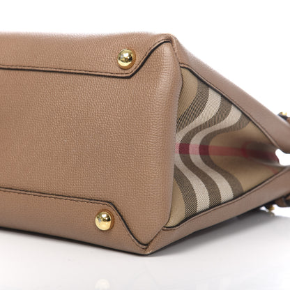 Burberry Grainy Calfskin House Check Medium Banner Tote Dark Sand 8 of 9