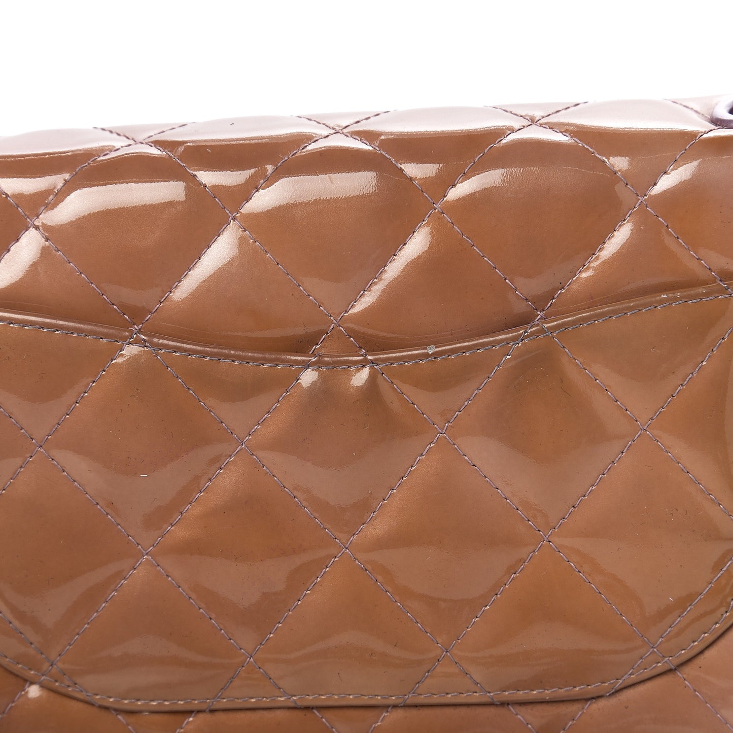 Patent Calfskin Quilted Mini Rectangular Flap Dark Beige