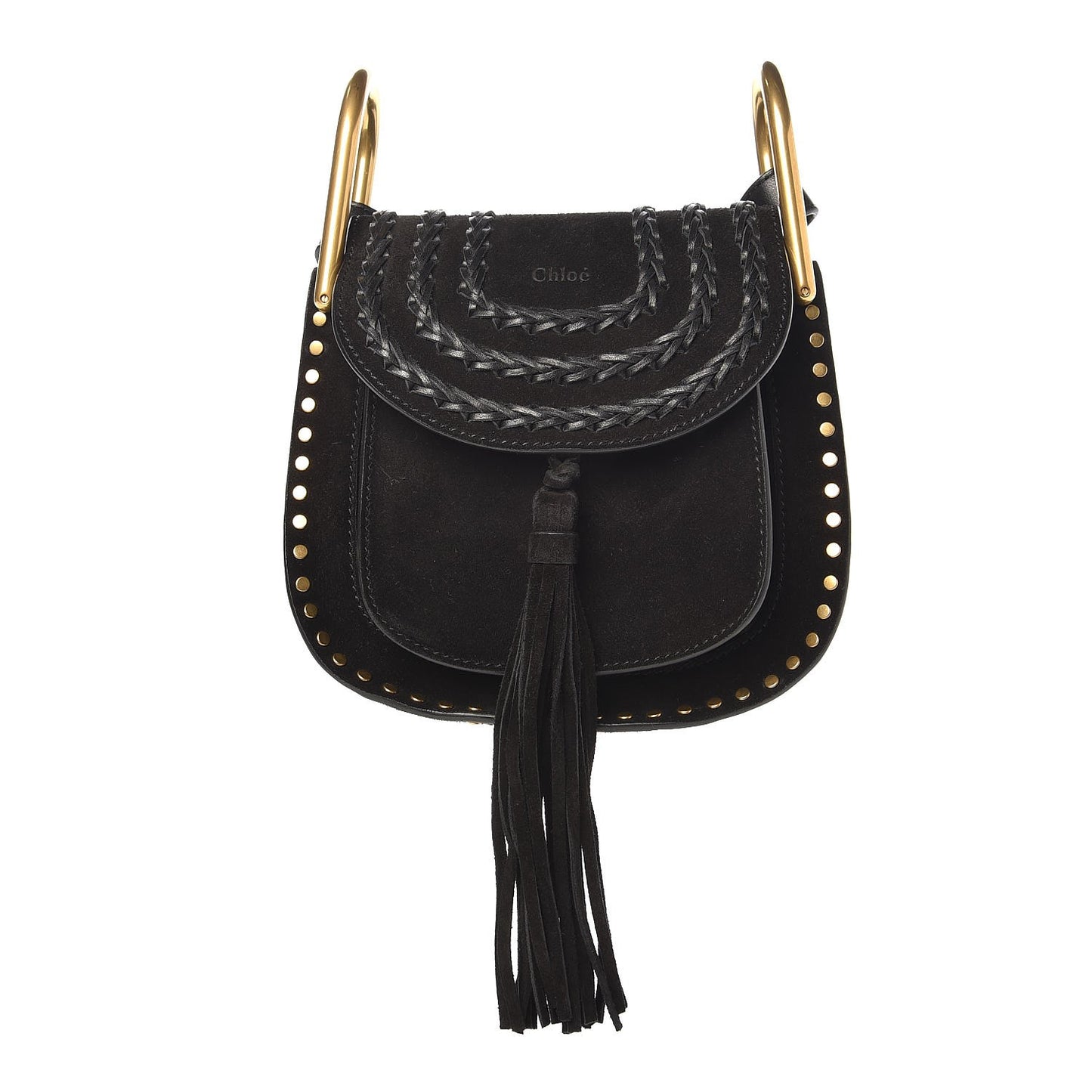 Suede Braided Small Hudson Shoulder Bag Black