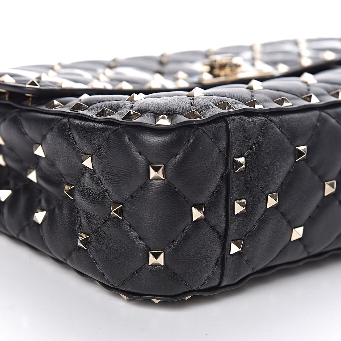 Lambskin VLTN Print Medium Rockstud Spike Shoulder Bag Black