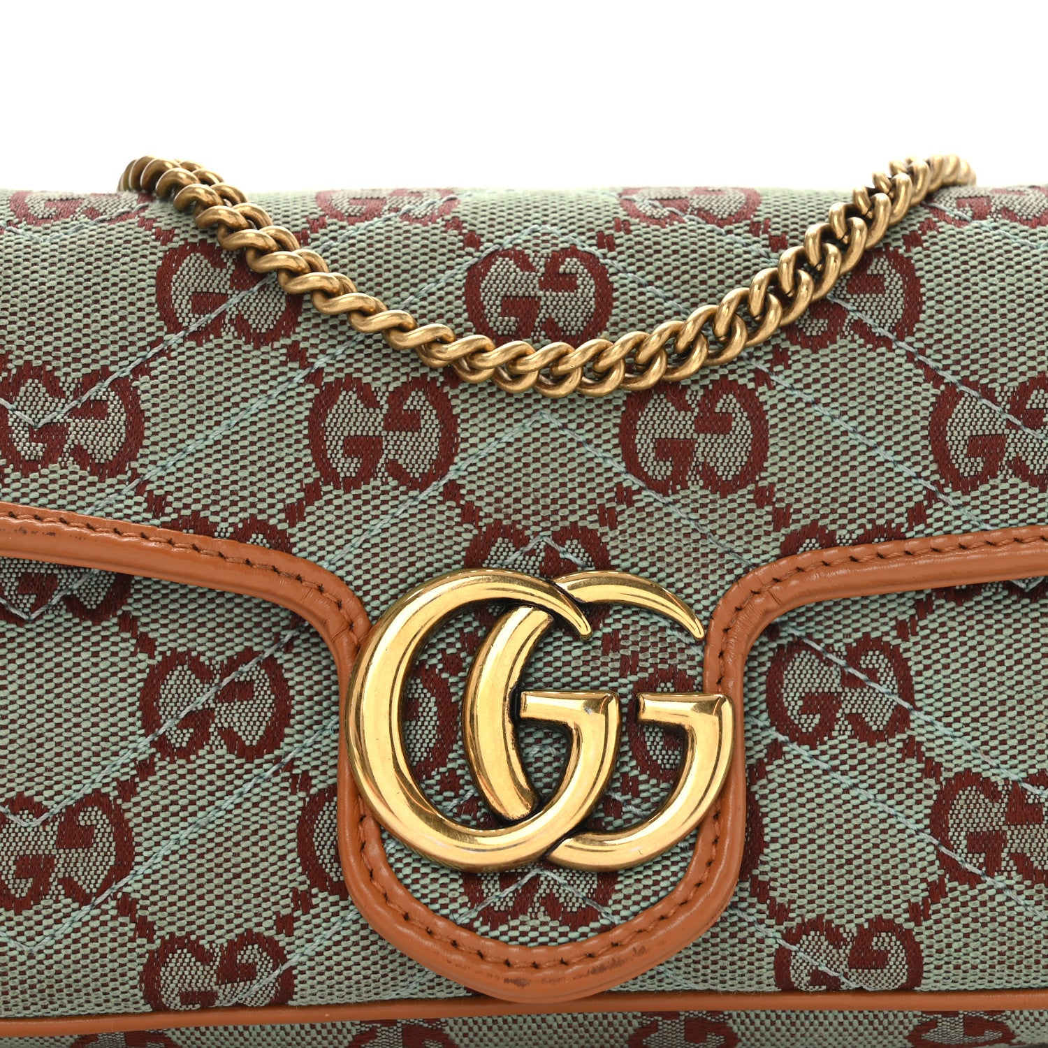 Gucci Monogram Multicolor Matelasse Diagonal Super Mini GG Marmont Shoulder Bag Azure Harness Brown 9 of 12