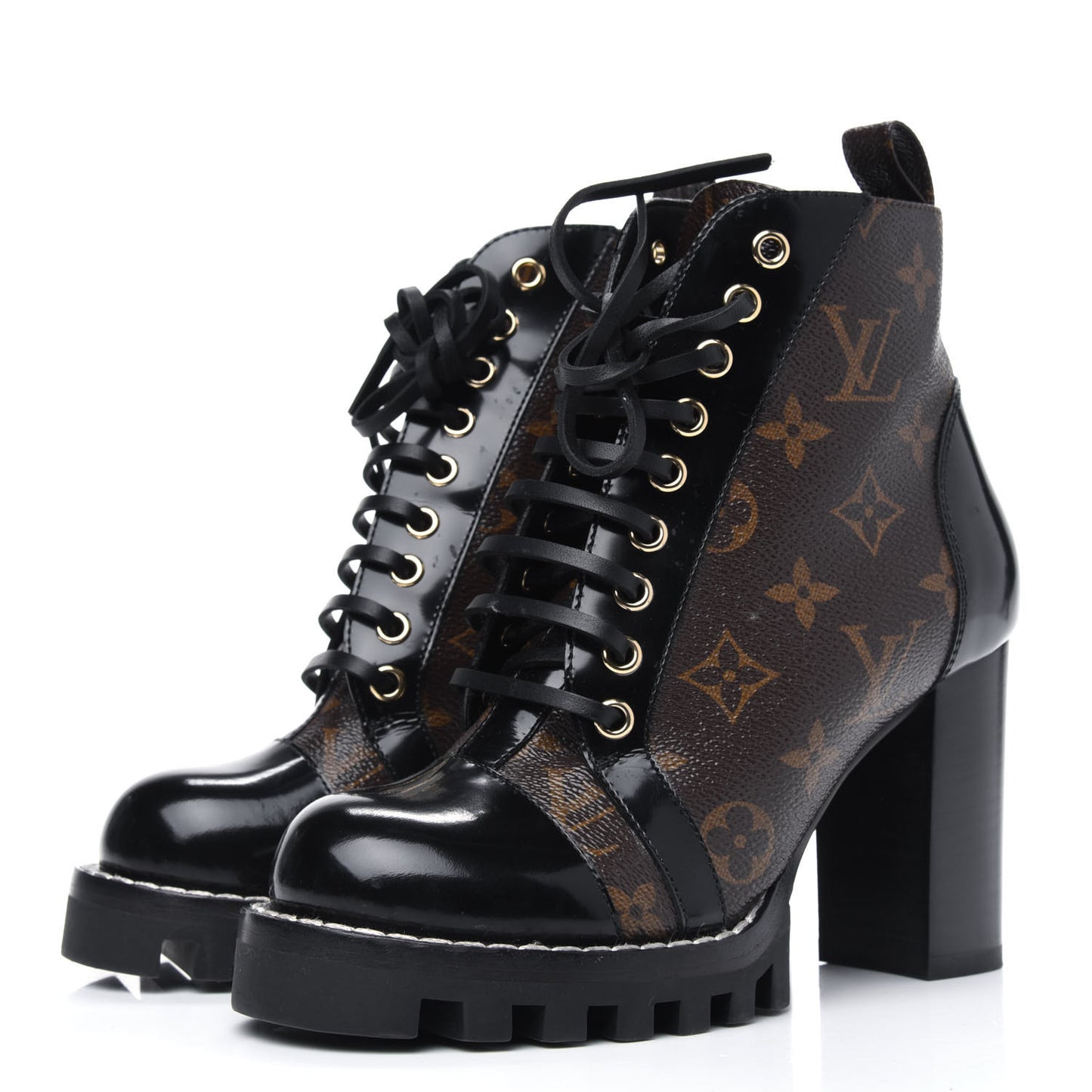 Patent Calfskin Monogram Star Trail Ankle Boots 35 Black