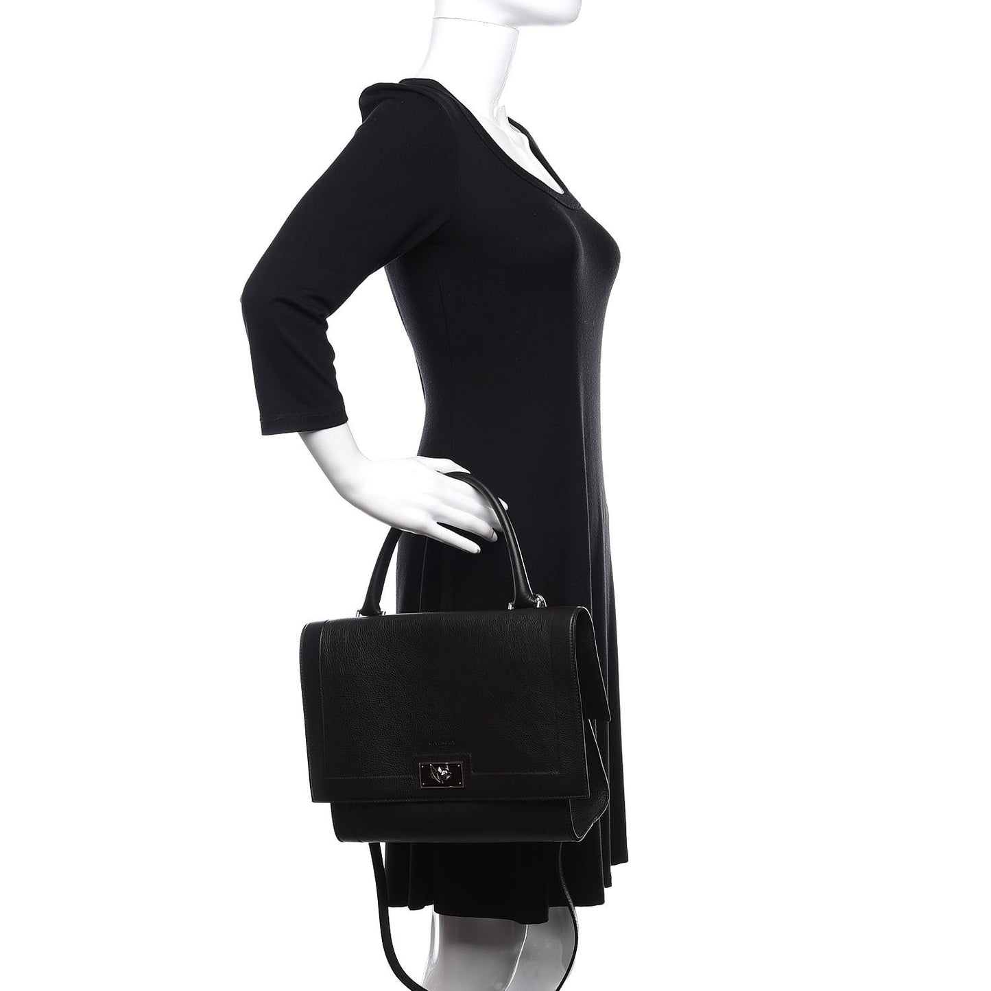 Grained Calfskin Small Shark Lock Satchel Black