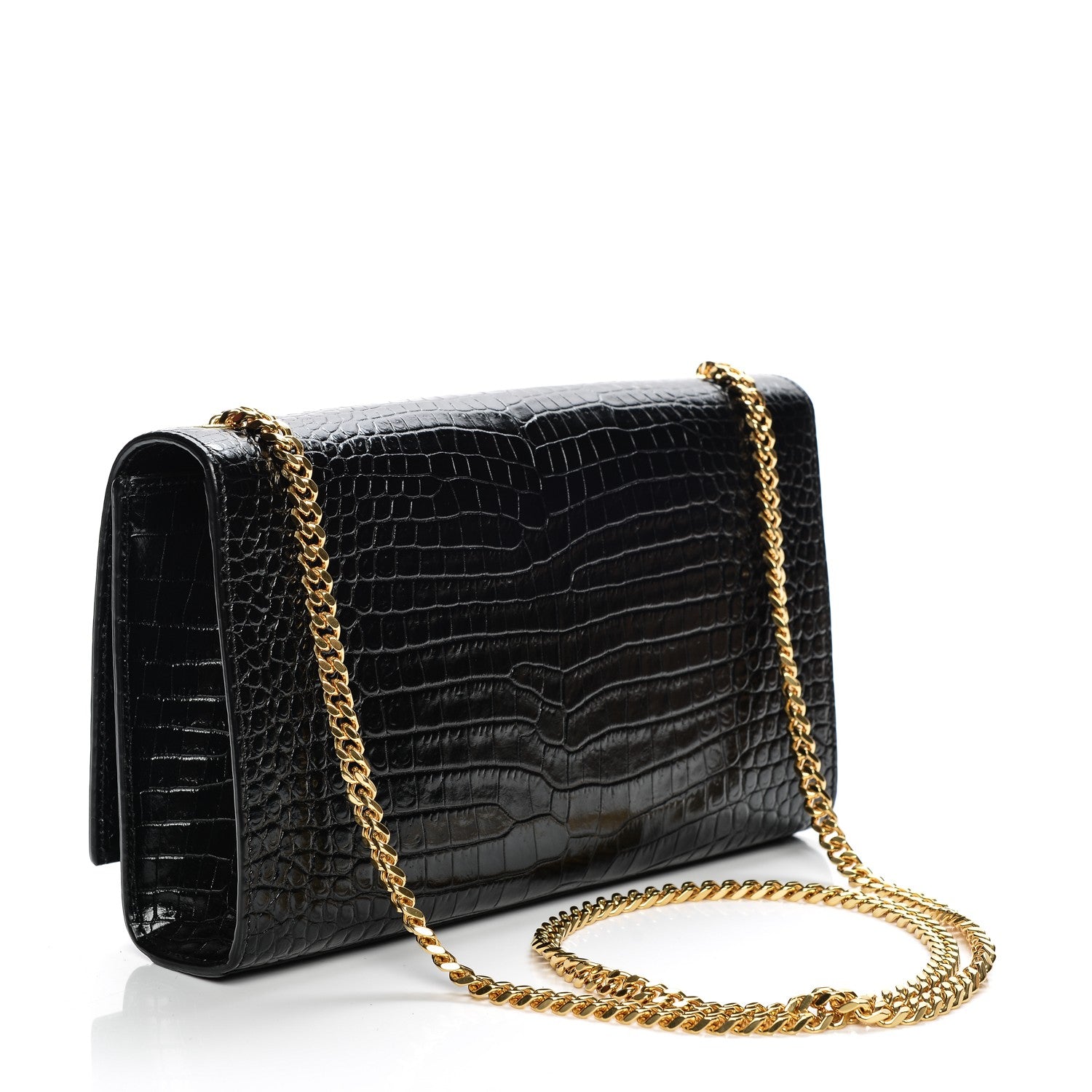 Saint Laurent Calfskin Crocodile Embossed Medium Classic Monogram Kate Tassel Satchel Black 3 of 8