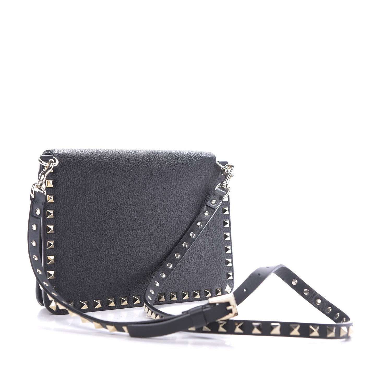 Pebbled Calfskin Rockstud Side Slip Crossbody Black