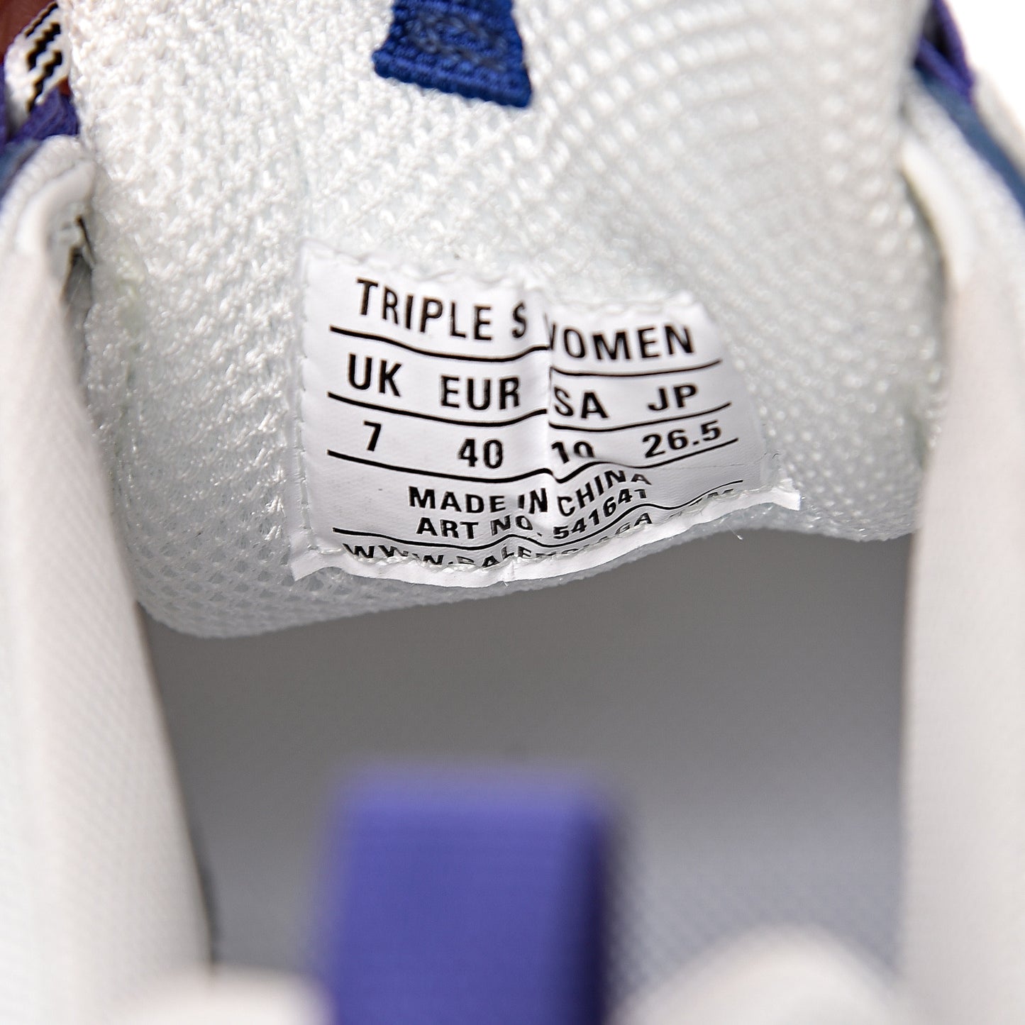 Mesh Nubuck Womens Triple S Sneakers 40 White Bleu Violet