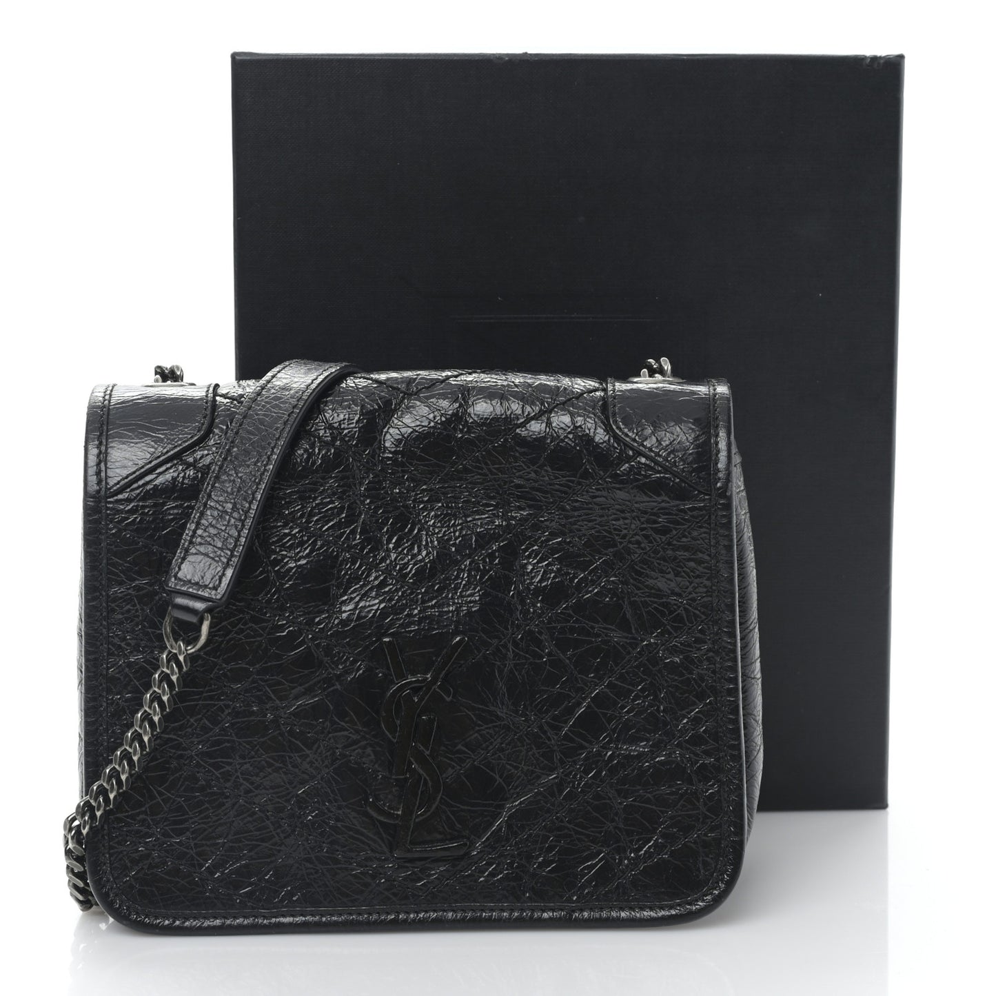 Crinkled Calfskin Matelasse Monogram Niki Chain Wallet Black