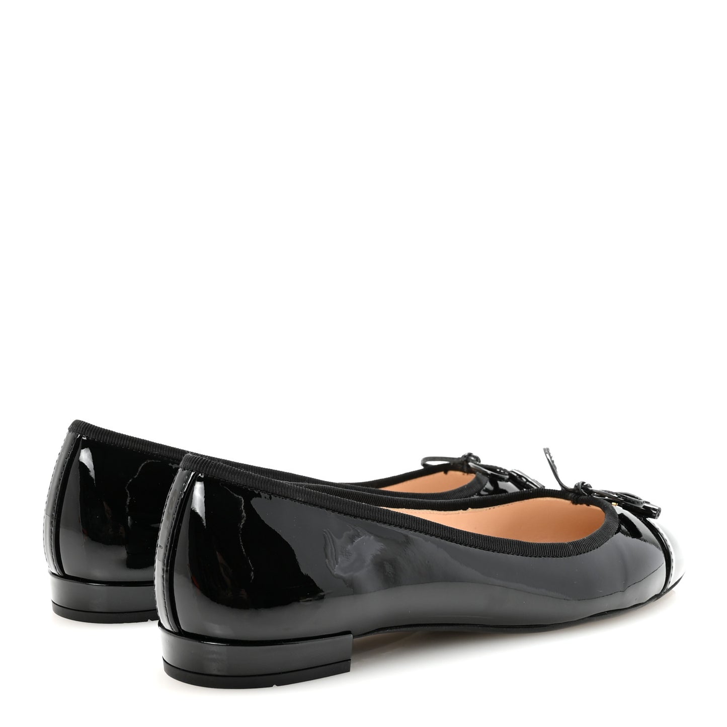 Nappa Vernice Cap Toe Logo Bow Ballerina Flats 37.5 Black