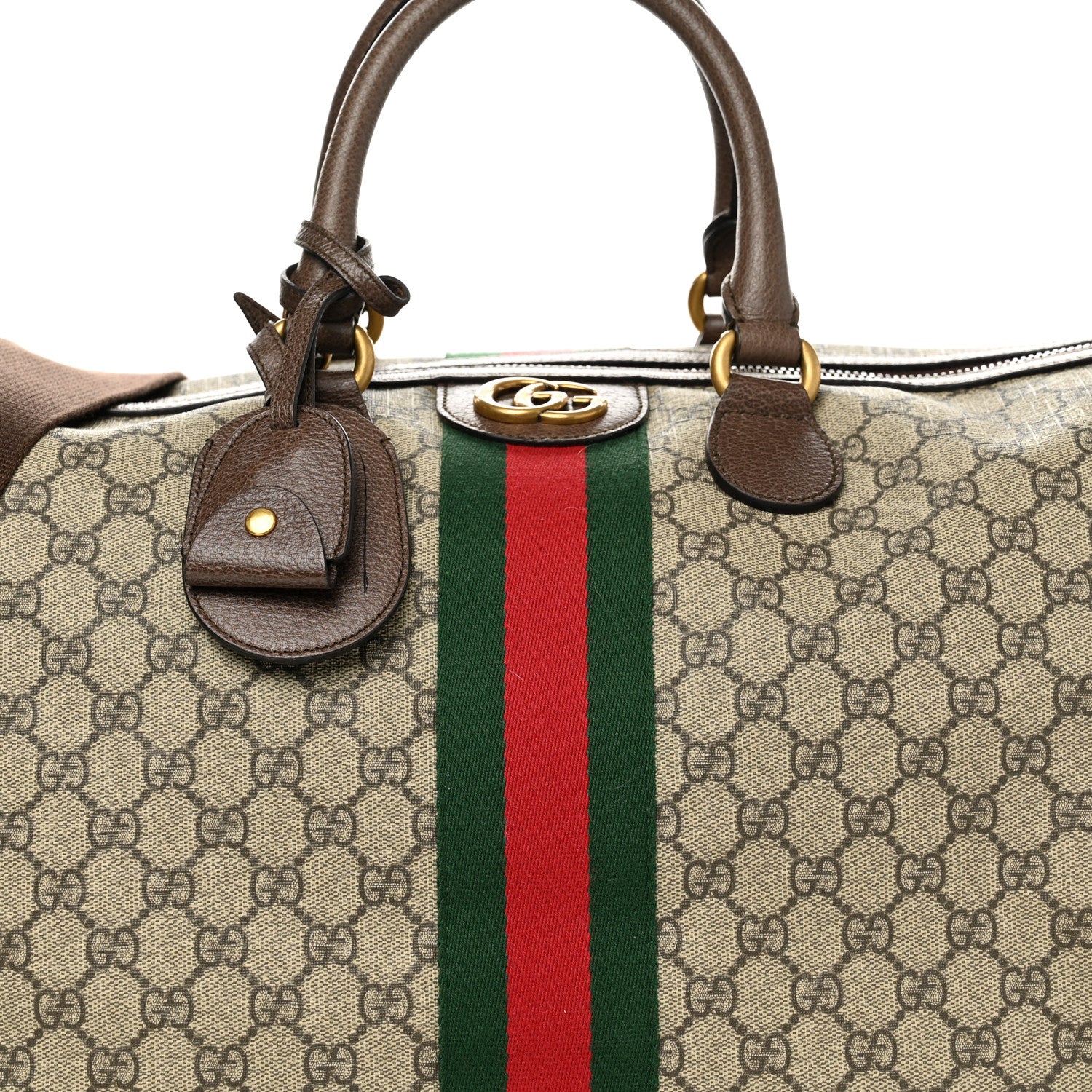 Gucci GG Supreme Monogram Textured Dollar Calfskin Web Medium Ophidia Carry-On Duffle Bag Beige Ebony New Acero 9 of 11