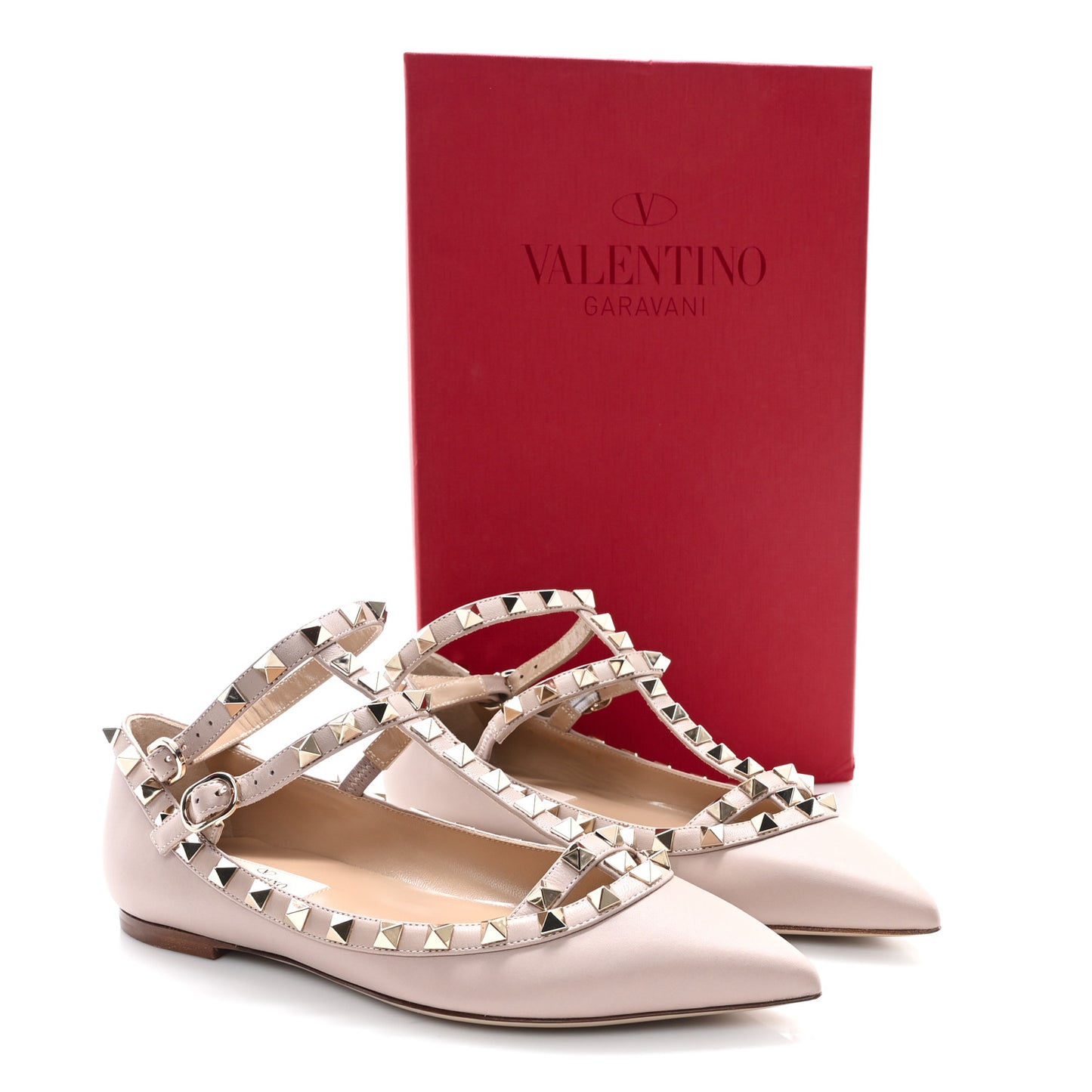 Nappa Rockstud Cage Ballerina Flats 36 Poudre