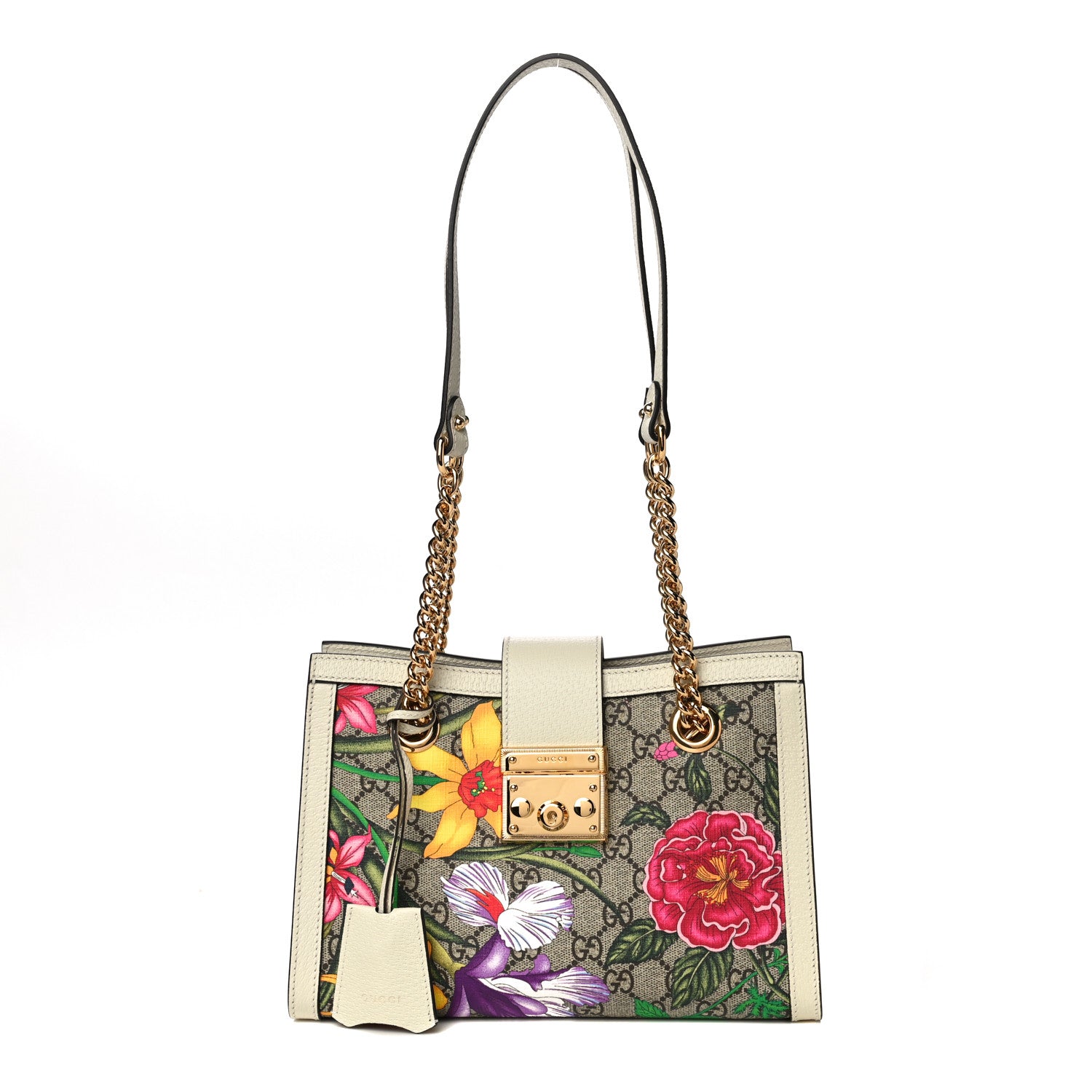 Gucci GG Supreme Monogram Flora Textured Calfskin Small Padlock Tote Beige Ebony Multicolor Mystic White 1 of 11