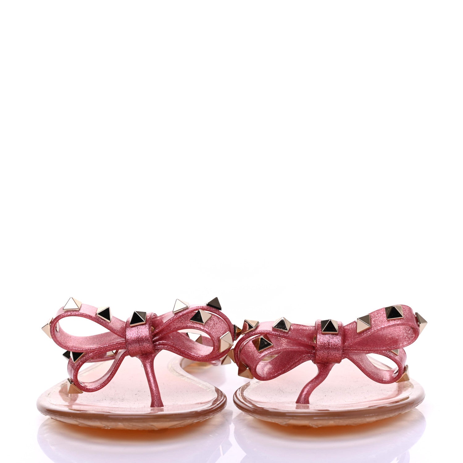 Valentino Garavani PVC Jelly Glitter Rockstud Bow Thong Sandals 37 Pink 2 of 7