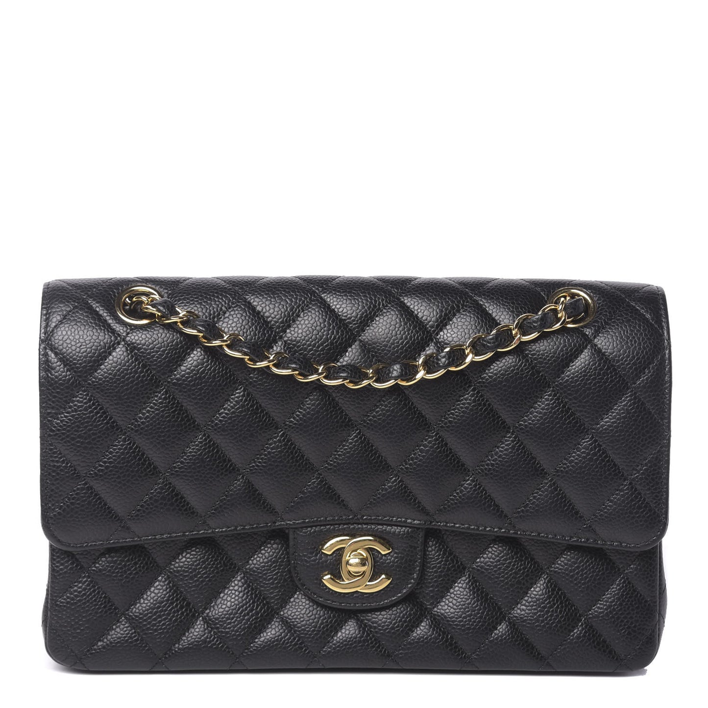Caviar Quilted Medium Double Flap Black
