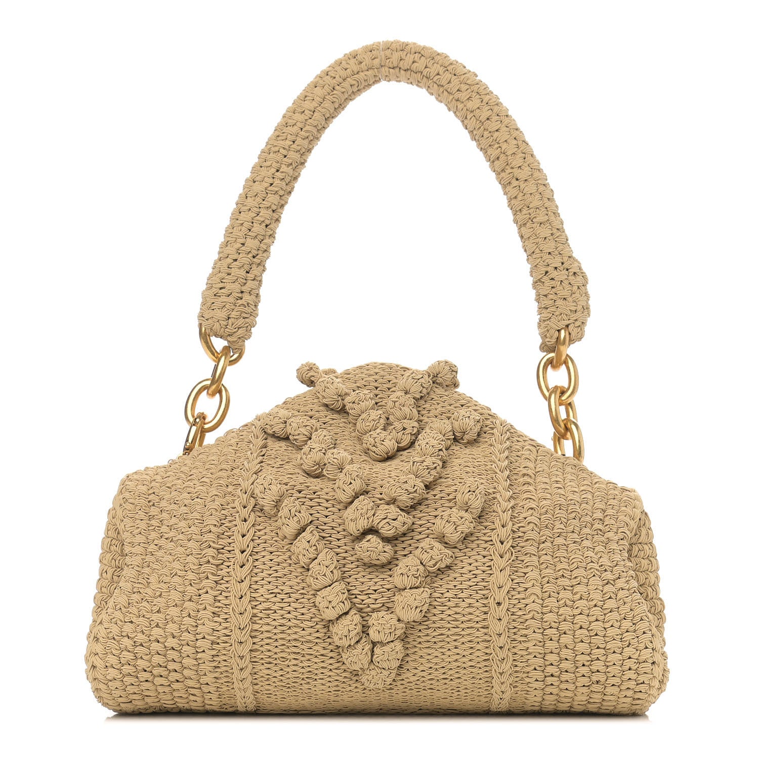 Bottega Veneta Wool Knit Lambskin Tip Shoulder Bag Cane Sugar 1 of 9