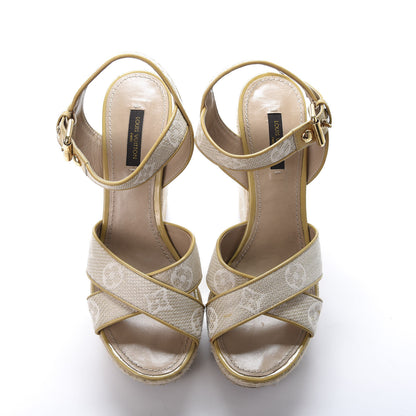 Louis Vuitton Canvas Monogram Nil Espadrille Wedge Sandals 38 Beige 6 of 13