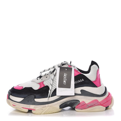 Balenciaga Fabric Mesh Womens Triple S Sneakers 40 Rose Fluo Black White 1 of 10