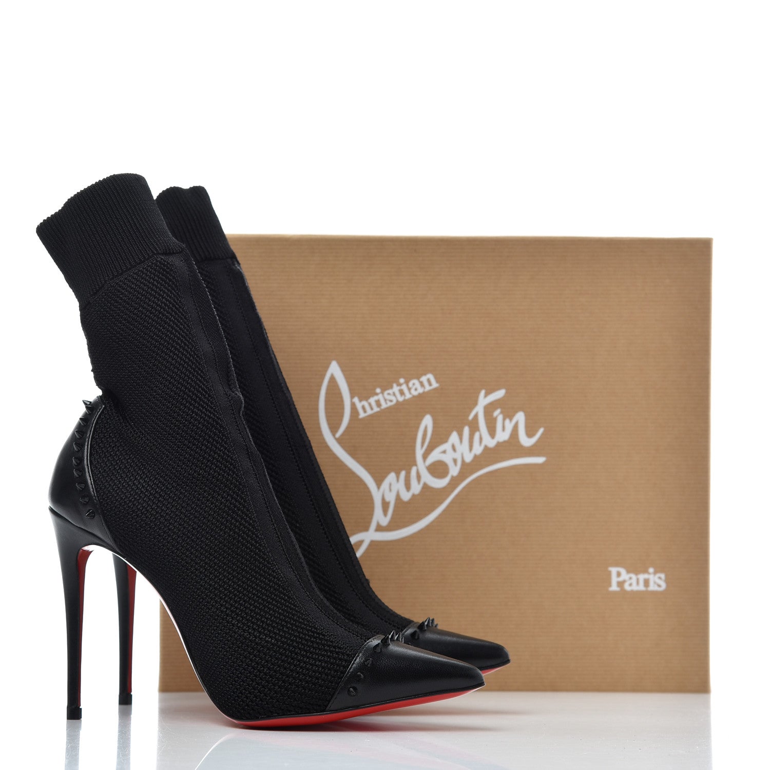 Christian Louboutin Shiny Nappa Maille Tricot Dovi Dova 100 Ankle Boots 36.5 Black 10 of 10