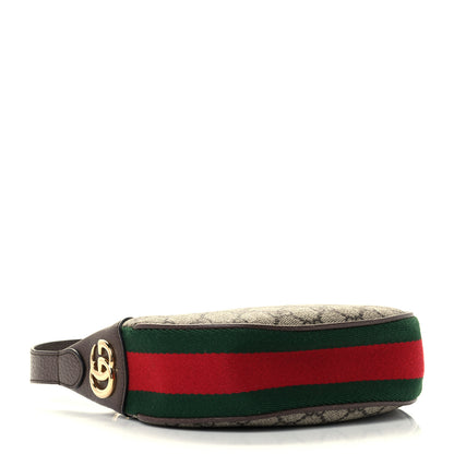 Gucci GG Supreme Monogram Textured Calfskin Web Mini Ophidia Half Moon Hobo Beige Ebony New Acero 4 of 14