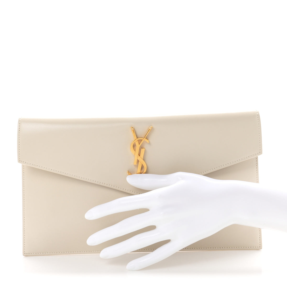Smooth Shiny Calfskin Uptown Pouch Crema Soft