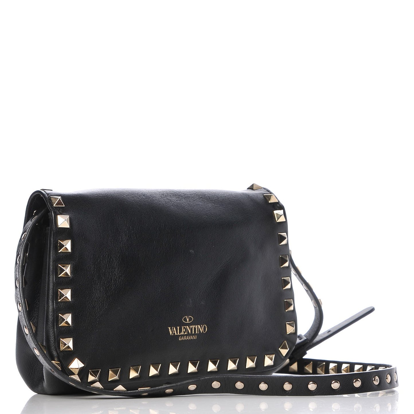 Vitello Mini Rockstud Flap Saddle Crossbody Bag Black