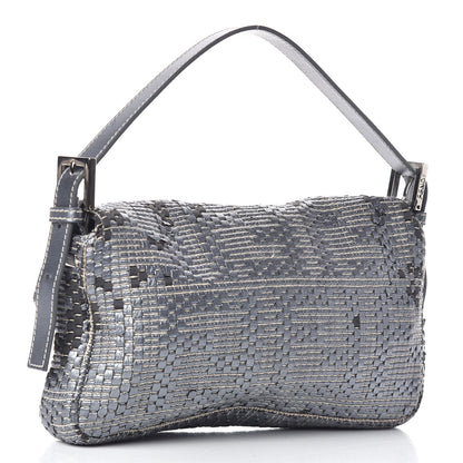 Fendi Metallic Lambskin Woven Baguette Light Grey 3 of 19