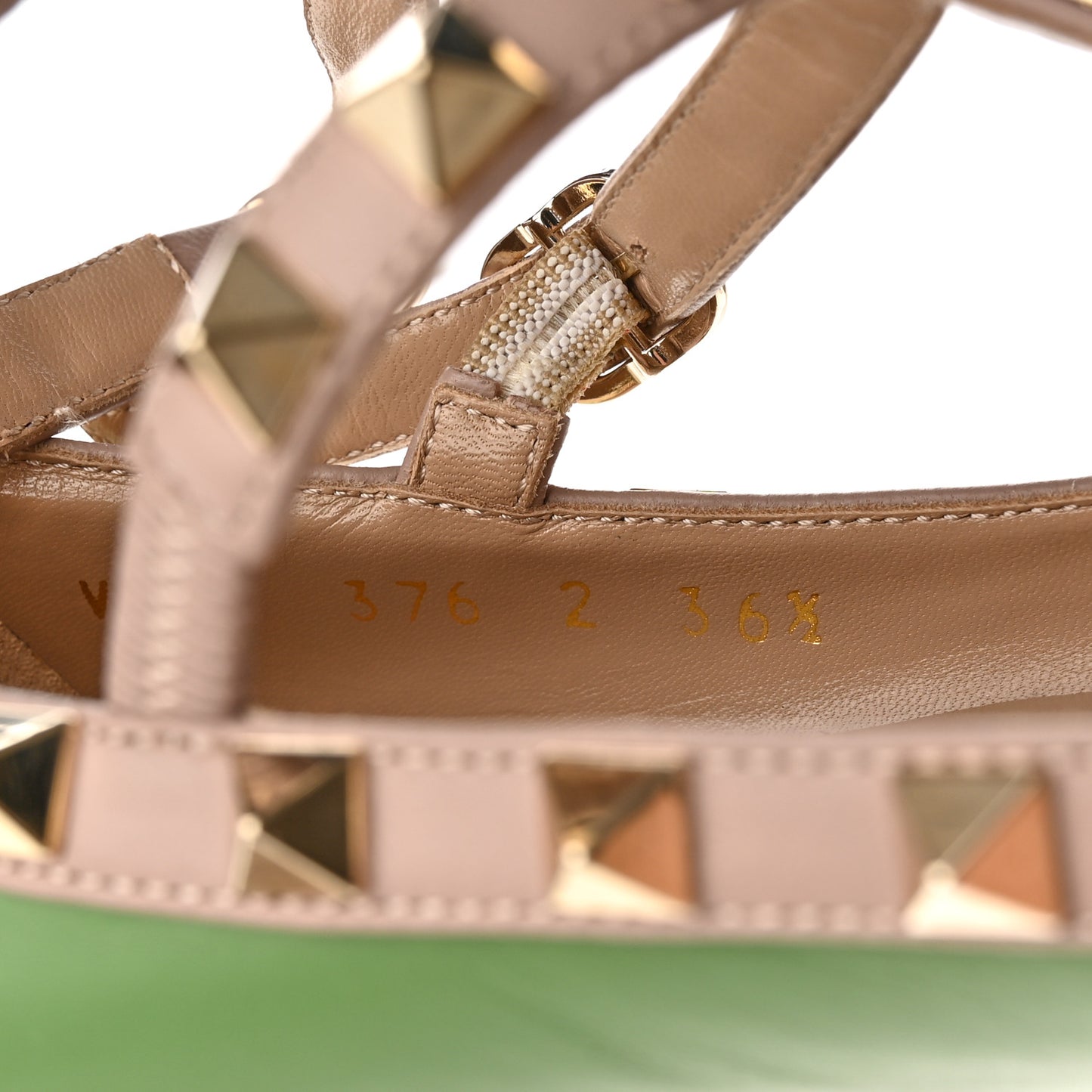 Calfskin Rockstud Cage Ballerina Flats 36.5 Deep Clover Poudre